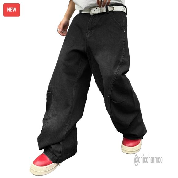 Men's Baggy Wide Leg Denim Jeans Y2K Hip Hop Streetwear Loose Fit